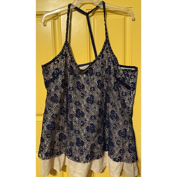 Torrid tank Top Size 2 Blue Lace Eyelet Cotton Lining Beaded Fairygoth EUC - Picture 1 of 3